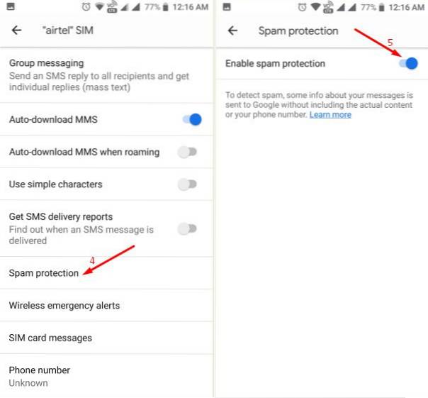 Bloco de mensagens de texto do filtro SMS no Android