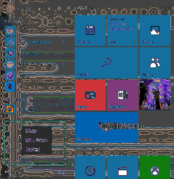start menu power options