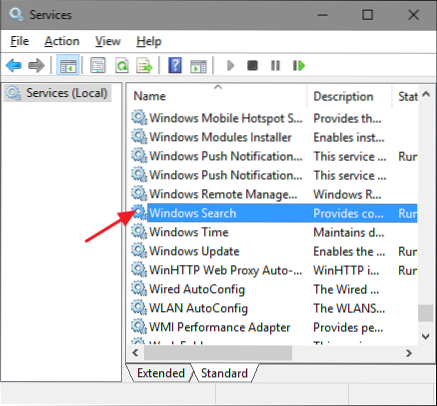 parar o serviço de pesquisa do windows