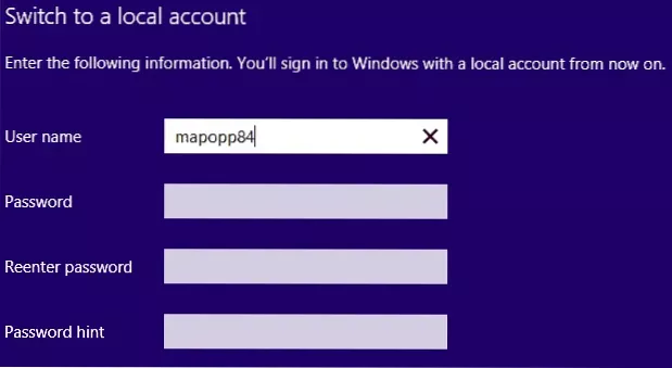 přepnout na místní účet Windows 8