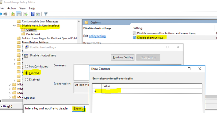turn off keyboard shortcuts outlook 365