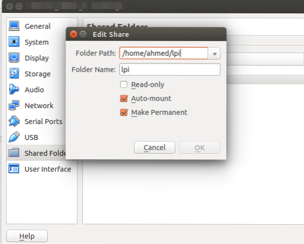 folder współdzielony virtualbox linux