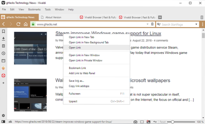 vivaldi apre una nuova scheda in background