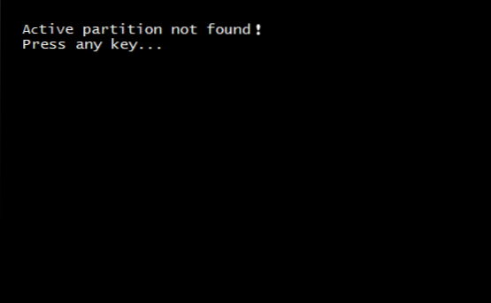 partição ativa do Windows 10 não encontrada