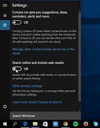 Windows 10 disabilita la ricerca online