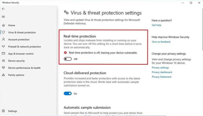 Windows 10 dezactivează definitiv protecția în timp real