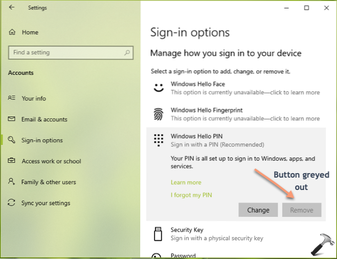 windows 10 hello pin greyed out