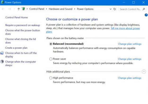 windows 10 power options not working