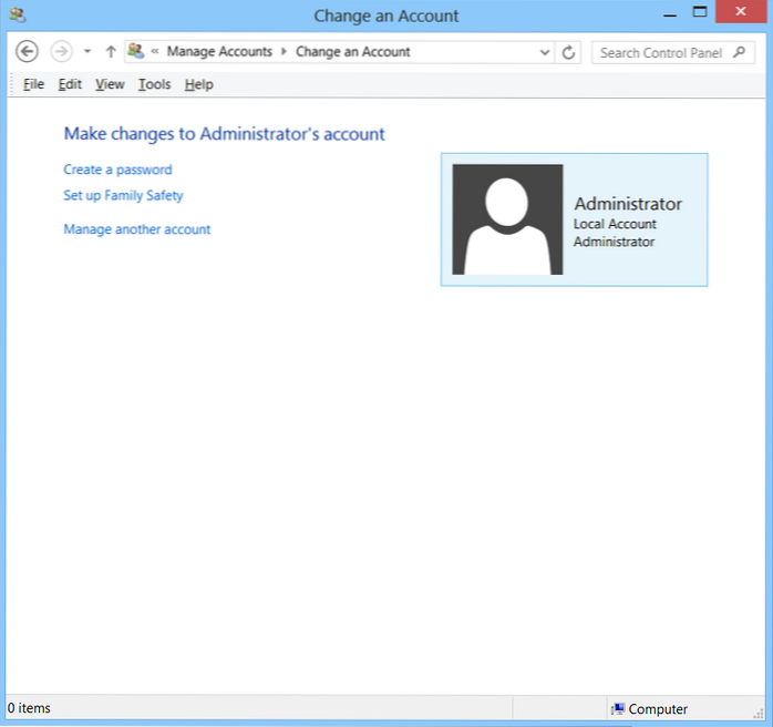 Windows 8 elimina l'account amministratore