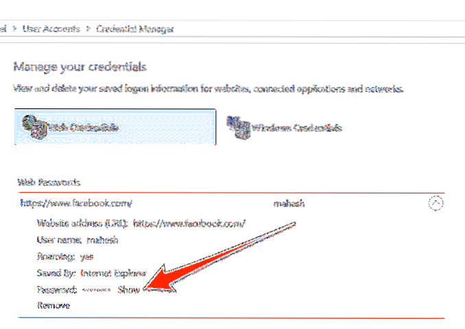 správce pověření systému Windows zobrazit heslo