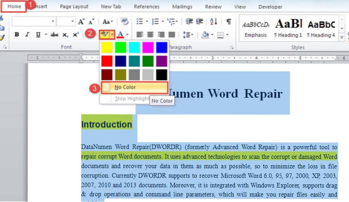 word background text color