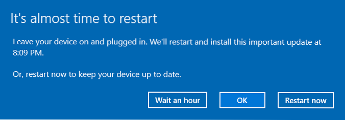 casi es hora de reiniciar Windows 10 deshabilitar