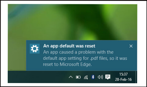 App Standard war Windows 10 zurückgesetzt