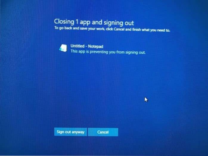 închiderea automată a programului Windows 10