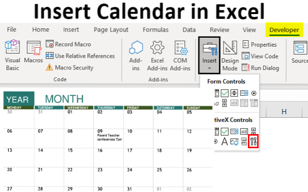 calendar in excel