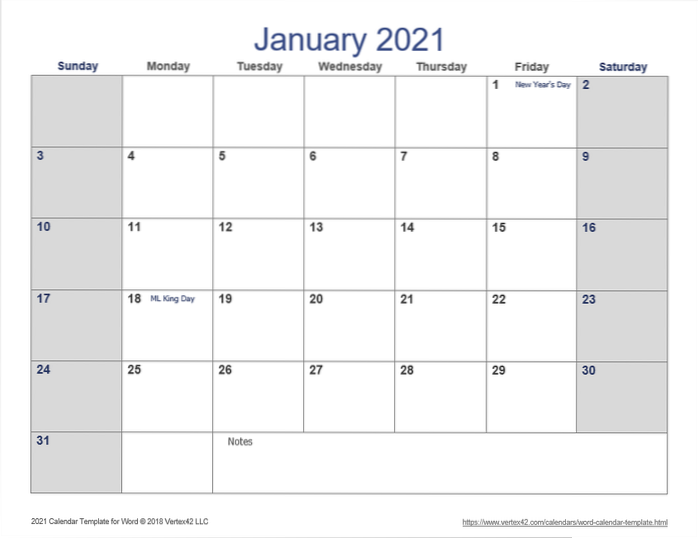 calendário em formato word