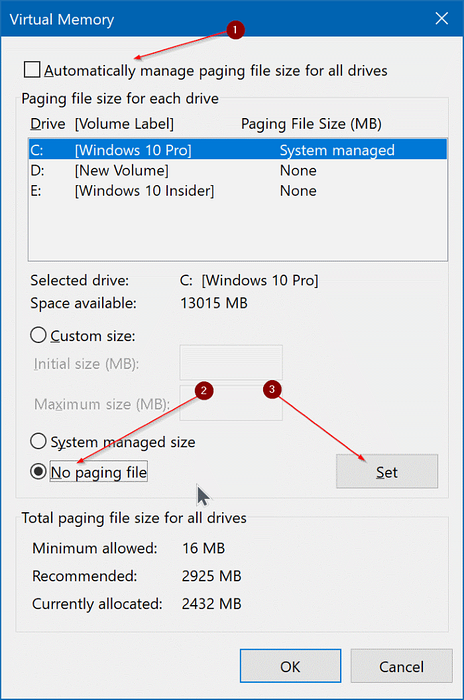 ¿Puedo eliminar el archivo de paginación del sistema de Windows 10?