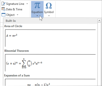 can you insert an equation in word