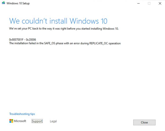 kan ikke installere Windows 10 version 2004