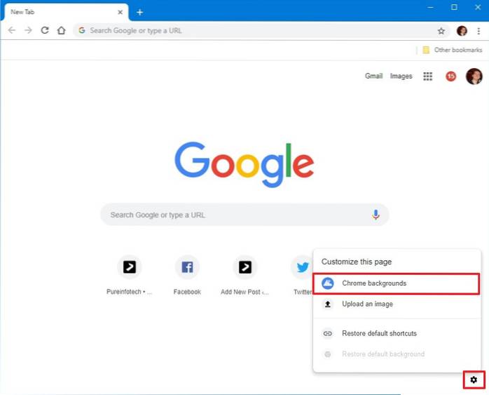change google chrome new tab page background