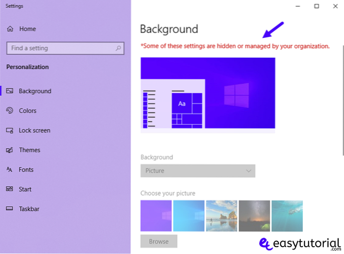 ändra tapet Windows 10 organisation