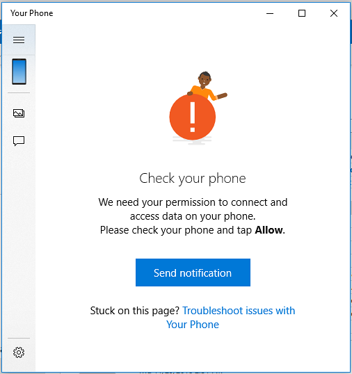 Überprüfen Sie Ihren PC über die Telefon-App auf Ihrem PC und wählen Sie Benachrichtigung senden