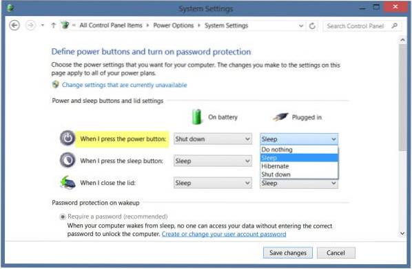 choose what the power buttons do