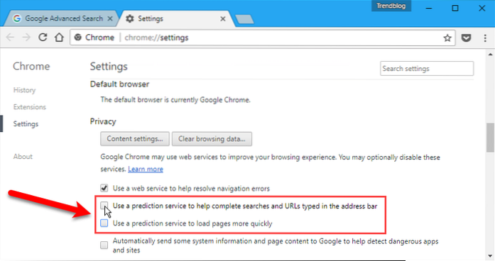 Einstellungen für die automatische Vervollständigung von Chrome