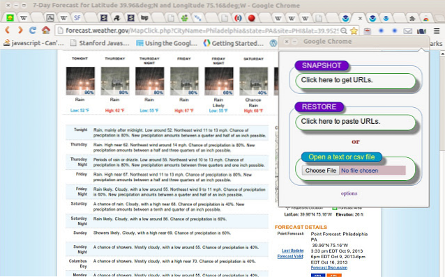 schede di esportazione di Chrome