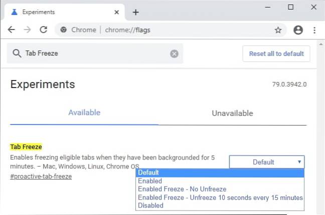 chrome flags gèle et supprime les onglets proactifs