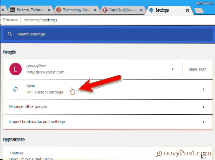 schede di sincronizzazione di Chrome