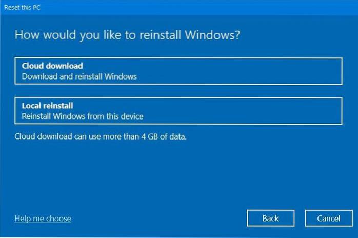 molnedladdning eller lokal ominstallering av Windows 10 reddit