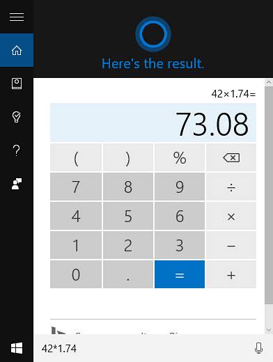 cortana calculator