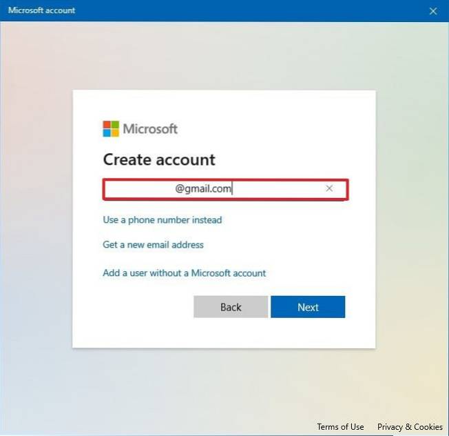criar conta da microsoft com gmail