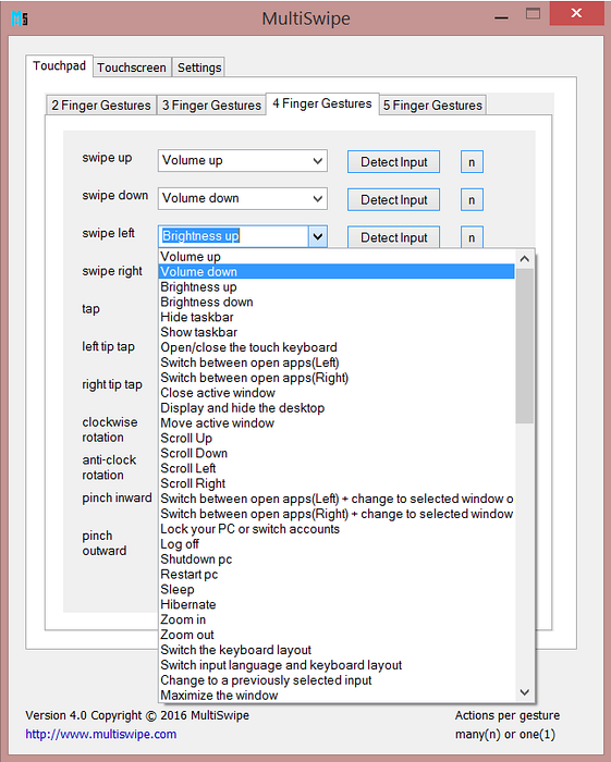 gestes personnalisés windows 10