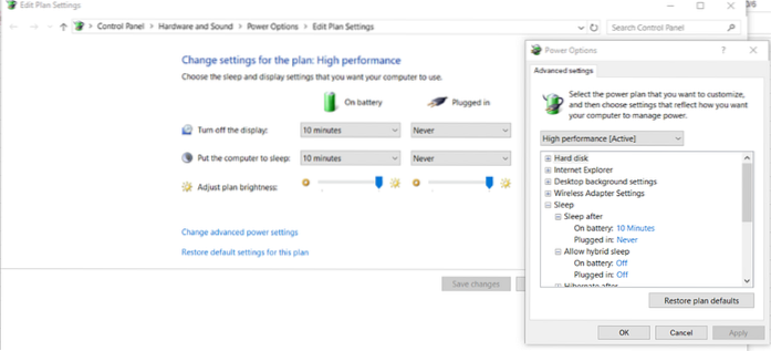 disable power saving mode windows 10