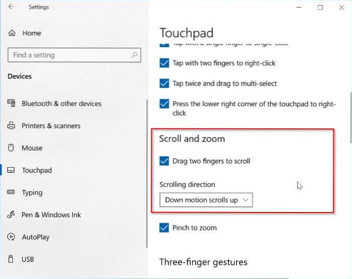 aktivera pekplattans rullningsfönster 10