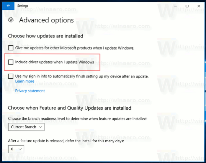 excluir drivers das atualizações de qualidade do Windows