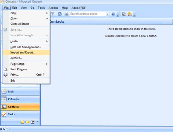 esportare i contatti da Outlook 2007