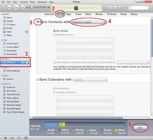 esportare i contatti iPhone in csv con itunes