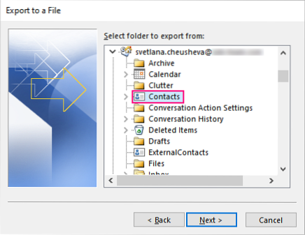 exporter les contacts Outlook vers Google