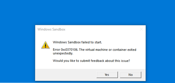 no se pudo inicializar la caja de arena de Windows