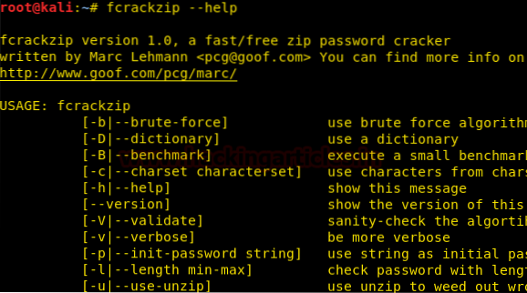 fcrackzip je poškozen, přeskakování zipfile