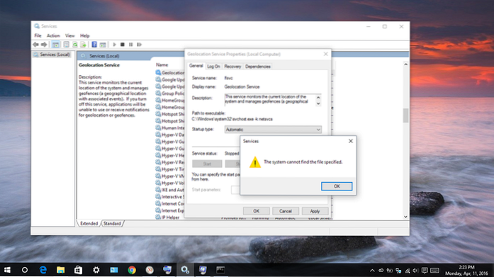 geolocation service windows 10