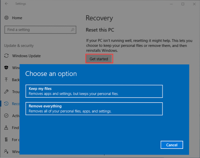 vrátit se k předchozí verzi systému Windows 10 není k dispozici