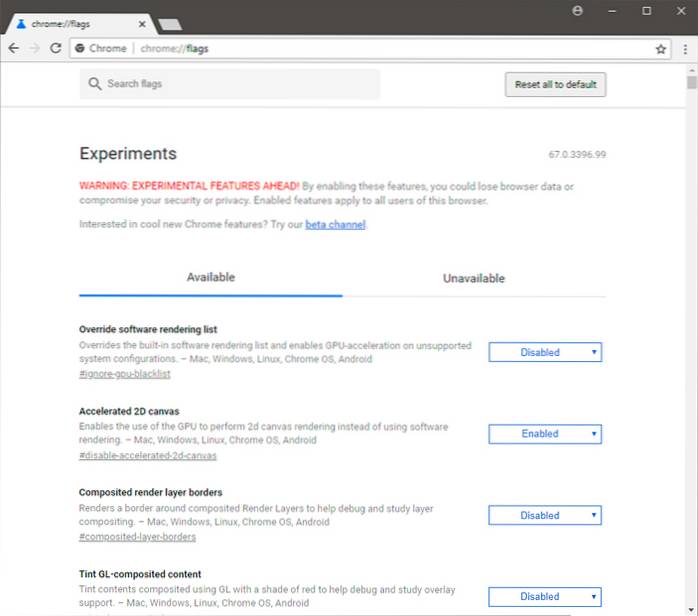 drapeaux google chrome