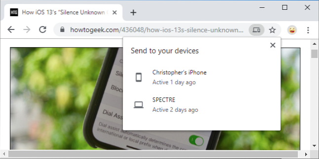 google chrome send to device