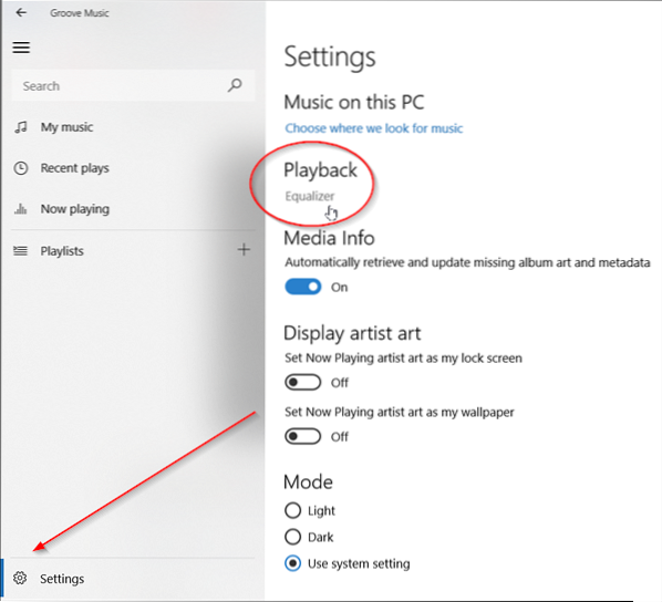 groove music settings