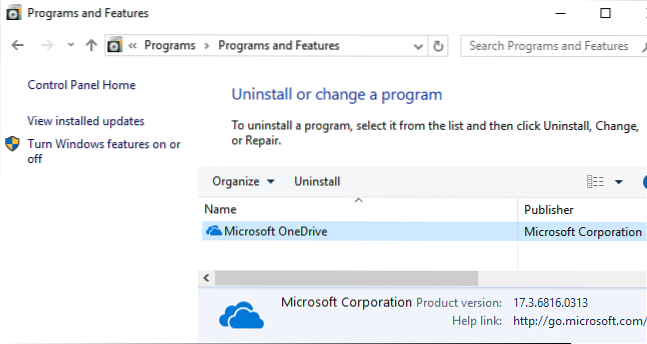 hvordan slettes onedrive windows 10
