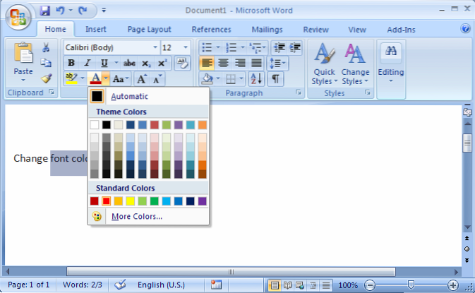 hoe je de kleur verandert in Microsoft Word